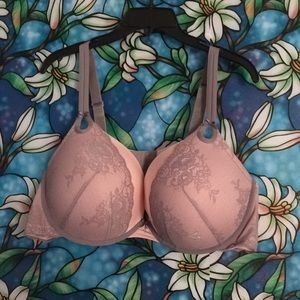 Pink and gray push up plunge bra